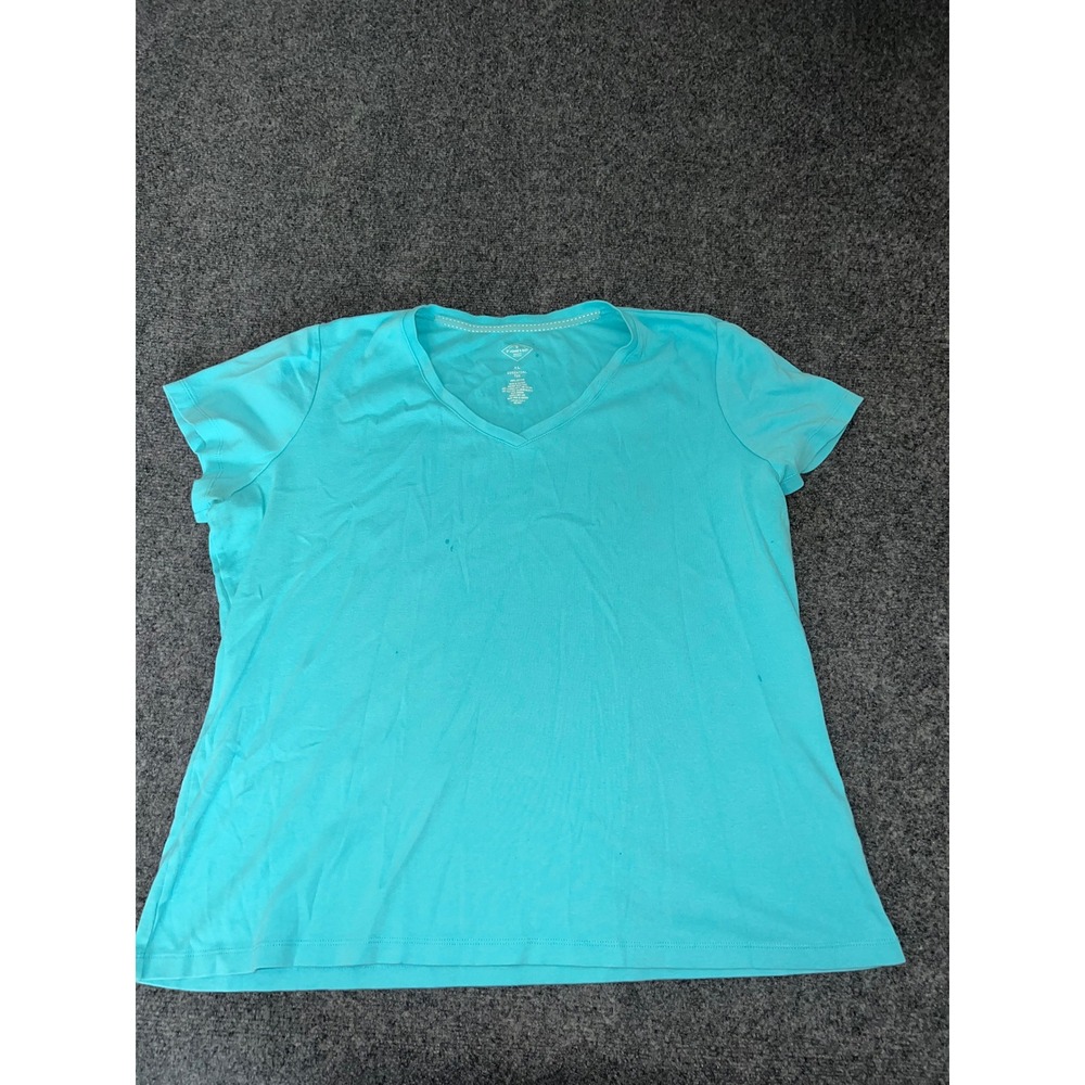 St. Johns Bay Essential Tee Womens XL Turquoise Blue Cotton V-Neck Shirt